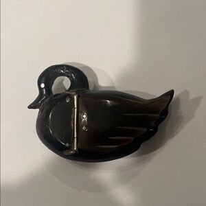 Rare Vintage Hand Carved Beef & Brass Swan Pill Box